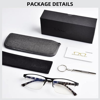 FONHCOO Reading Glasses for Women Men, Blue Light Blocking Reading Glasses Metal Half Frame Computer Readers Anti UV/Glare