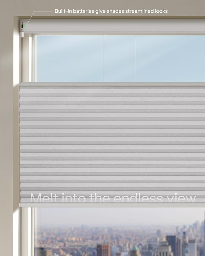 Graywind Motorized Matter Cellular Shades- 100% Blackout Top Down Bottom Up 1-3/4"Cell Honeycomb Blinds for Indoor Windows, Compatible with Alexa Google Siri, Custom Size,Pearl White