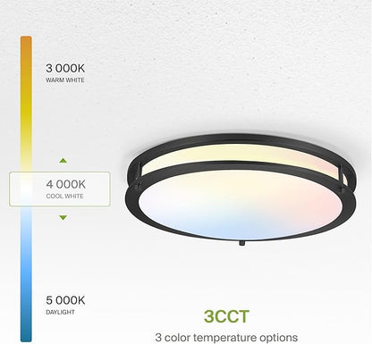 ASD LED 18" Round Flush Mount Lighting, Close to Ceiling Light Fixture | 3CCT, Dimmable, Energy Star, ETL Listed | 28W 2230LM 3000-5000K 120V | Low Profile Double Ring Lamp | Dark Bronze, 4 Pack