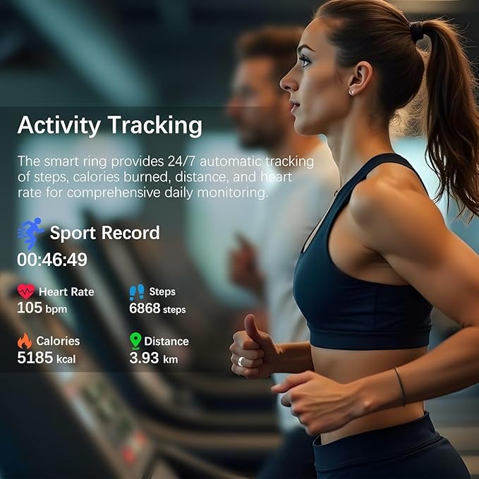 Smart Health Ring for Women Men, Fitness Tracker Ring with Heart Rate, Blood Oxygen, Sleep Tracker, Step Tracker, No Subscription Fee, IP68 Waterproof Smart Ring for iphone & Android (Silver, 8#)