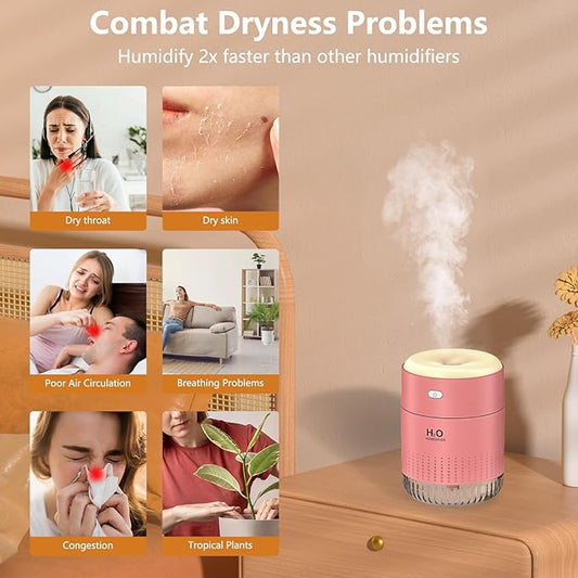 Portable Mini Humidifier, Auto Shut-Off, 2 Mist Modes, Quite, Small Humidifiers for Bedroom Travel Office Desk Plants (Pink)