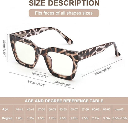 AQWANO Stylish Oversized Reading Glasses for Women Fashion Designer Readers Blue Light Square Computer Glasses