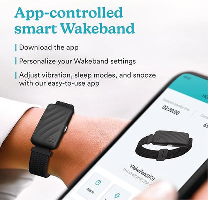 Homedics WakeBand Silent Vibrating Alarm Wristband, Ultra-Light Comfortable Design, 9 Vibration Patterns & 9 Intensities, Up to 6-Day Battery, iOS/Android App, Black