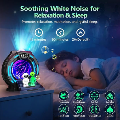 Galaxy Projector with Plasma Ball, 8 Aurora Lights, White Noise Machine, Bluetooth Speaker, Timer Alarm Clock, Remote Controlled Night Light for Bedroom, Kids/Adults, Party, Christmas Gifts