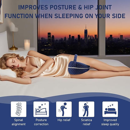 Alignment Pillows for Side Sleepers,Hip Alignment Pillow, Memory Foam Leg & Knee Pillow,Foam Support Pillow Soothing Relief for HIPS, Knees, Joints, Nerves & Muscles,Adjustable Strap (Grid Blue)