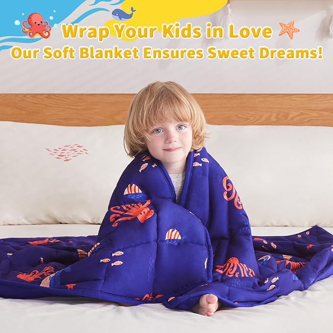 anfie Weighted Blanket Kids(36"x48" 3lbs) Weighted Blanket Cooling Blanket for Sleeping,Throw Size Breathable Blanket with Premium Glass Bead(Blue Ocean)