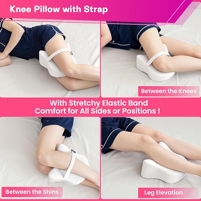Memory Foam Leg Pillow for Side Sleepers - Relax from Sciatica, Back, HIPS, Knees, and Joints - Removable and Washable Cover - Perfect for Pregnancy and Nursing (White-Extra Soft)
