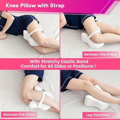 Memory Foam Leg Pillow for Side Sleepers - Relax from Sciatica, Back, HIPS, Knees, and Joints - Removable and Washable Cover - Perfect for Pregnancy and Nursing (White-Extra Soft)