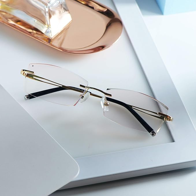 LifeArt Blue Light Blocking Glasses,Computer Reading Glasses,Rimless Frame Tinted Lens with Diamond,Stylish for Men (+2.50 Magnification)