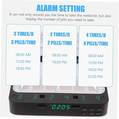 Electronic Pill Dispenser Alarms Medicine Reminder Medicine Timer Organizer for Daily Medication Smart Pill Box for Seniors Home Travel