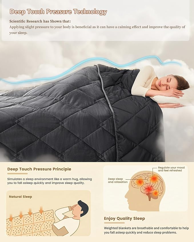 L'AGRATY Queen/King Size Weighted Blanket for Adults 25lbs, 80"x87" — Cooling Breathable Heavy Blanket with Glass Beads for Sleeping Perfect Hot Sleepers & Couples Machine Washable All-Season Grey