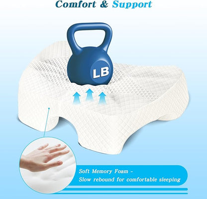 Side Sleeper Pillow with Arm Hole, Shoulder Relief System, Arm Pillow for Neck and Shoulder Pain, Premium Memory Foam, Suitable for Side, Back and Stomach Sleepers - White