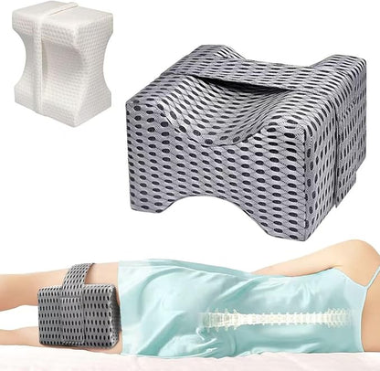Knee Pillow for Side Sleepers with Strap, Memory Foam Leg Pillow for Side Sleeping with Replacement of Cover, Leg Elevation Pillow for Relief Twisted Spine, Sciatica, Joint, Hip, Surgery Pain