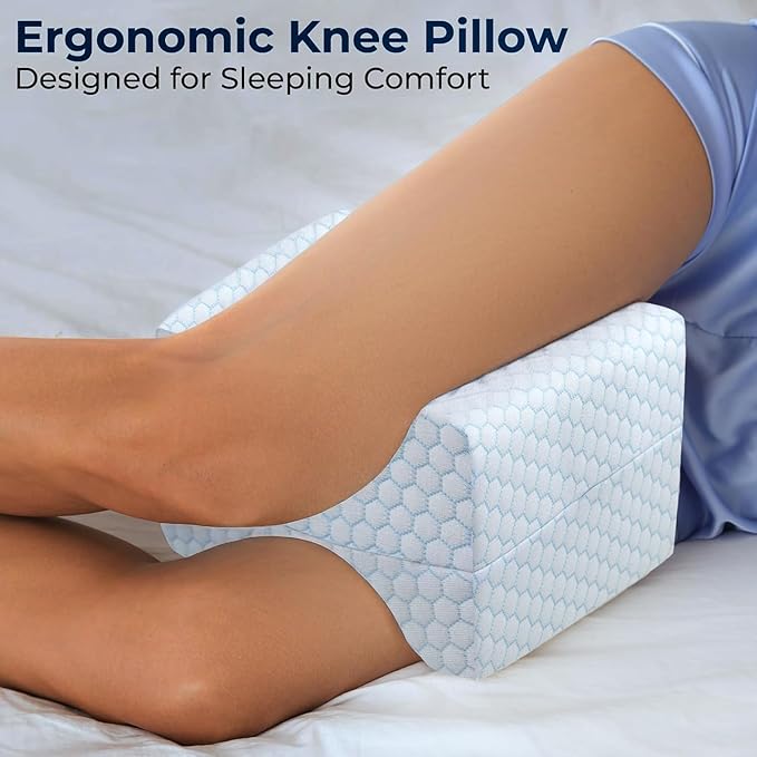 Knee Pillow for Side Sleepers – Cooling Leg Support Pillow with Strap for Hip & Back Pain Relief – Comfortable Sleep Aid for Better Alignment