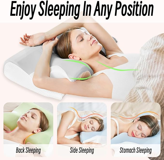 Ornatera Pillow, Restrelief Premium Ergonomic Pillow, Cleshy Ergonomic Pillow Silk Pillowcase, Memory Foam Ergonomic Pillows for Sleeping, Adjustable Cervical Pillow Cozy Sleeping(Grey)