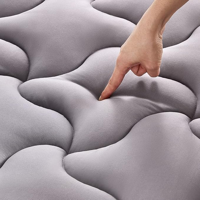 SLEEP ZONE King Size Mattress Pad, Cooling Mattress Topper, Quilted Fitted Mattress Cover, Machine Washable Mattress Protector, Soft Fluffy Down Alternative, Deep Pocket 8~21 inch (Grey, King)