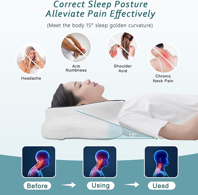 Cervical Neck Pillow for Pain Relief Sleeping, Contour Memory Foam Pillows, Ergonomic Side Sleeper Pillows for Adults, Cooling Orthopedic Neck Support Pillow for Back Stomach Sleepers