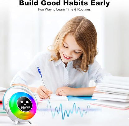 Alarm Clock with RGB Light,Night Light,Cute Smiley Face Display, Bluetooth Compatible,Sound Machine and OK to Wake Alarm Clock for Toddlers and Kids (Gradient)