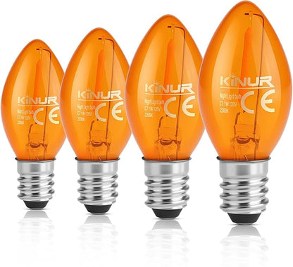 KINUR LED Night Light Bulbs, 1W E12 C7 Replacement 2200K 120V Low Watt Candelabra Christmas Light Salt Lamp Bulbs 4 Pack