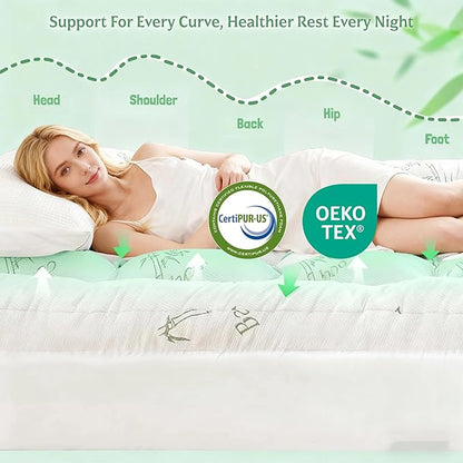 Bamboo Mattress Topper Queen Size with Deep Pocket 1700 GSM Fill Cooling Shredded Memory Foam Mattress Pad Rayon Derived from Bamboo, Ideal for Side Sleepers, Back Pain, Hot Sleepers