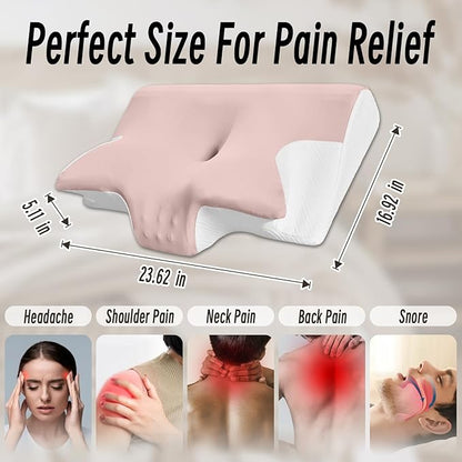 Ornatera Pillow, Restrelief Premium Ergonomic Pillow, Cleshy Ergonomic Pillow Silk Pillowcase, Memory Foam Ergonomic Pillows for Sleeping, Adjustable Cervical Pillow Cozy Sleeping(Pink)