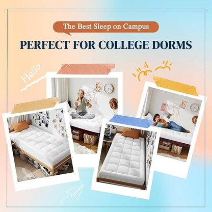 ELEMUSE Twin XL Size Dual Layer 3 Inch Memory Foam Mattress Topper for Pressure Relief, Breathable Pillow Top Mattress Pad with Deep Pocket, Enhanced Support, Non-Slip Design & Removable & Washable