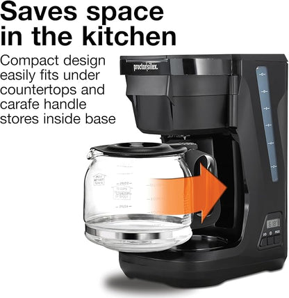 Proctor Silex FrontFill Drip Coffee Maker, Digital & Programmable, 12 Cup Glass Carafe, Black and Silver (43685PS)