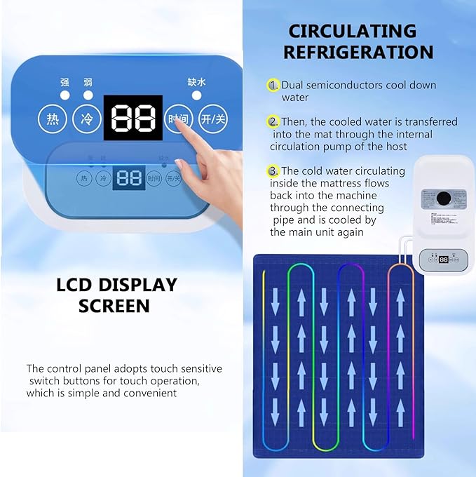 130W Bed Cooling System Water Cooling Pad 2 Gear Adjustment 12 Hour Timing Portable Bed Chiller Summer Mattress Cooler with Heating Function(Size:Double style)