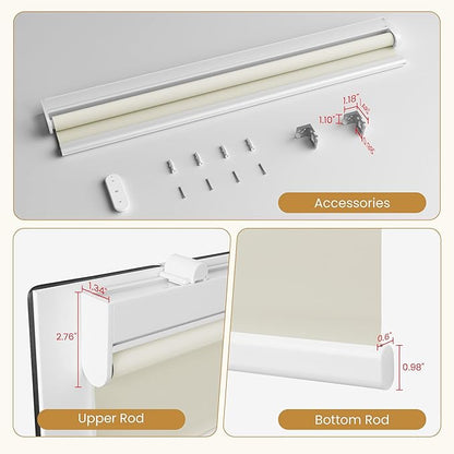 Grandekor Motorized Blinds with Remote | Blackout Cordless Electric Roller Shade Window Treatments, Compatible with Alexa/Google Assistant, for Bedroom, Living Room & Office,Cream-White|35" W x 72" H