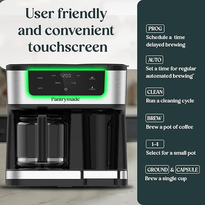 Dual Brew Coffee Maker | 12 Cup Glass Carafe & Single Serve K-Cup Combo | Programmable Touchscreen Coffee Machine for Ground Coffee or Pods | Auto Shut-Off, Black