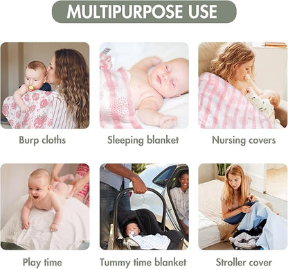 GLLQUEN BABY Receiving Blanket Boy Cotton Muslin Swaddle Blankets Girl Newborn Squares Breathable & Soft Thin Baby Blankets Cloths Double Absorbent Infant Swaddling Wrap - 6 Pack (Flower)