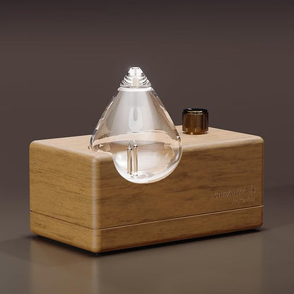 Waterdrop Glass Essential Oil Diffuser with Handmade Wood Base for Aromatherapy, Waterless Scent Diffuser for Yoga Home Office, Portable & Cordless Oil Nebulizer with LED & Timer, Gift of Fragrance