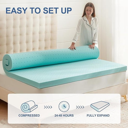 2 Inch Memory Foam Mattress Topper Full, Mattress Pad Gel Infused Foam Bed Topper, Ventilated Soft Blue,Full Size