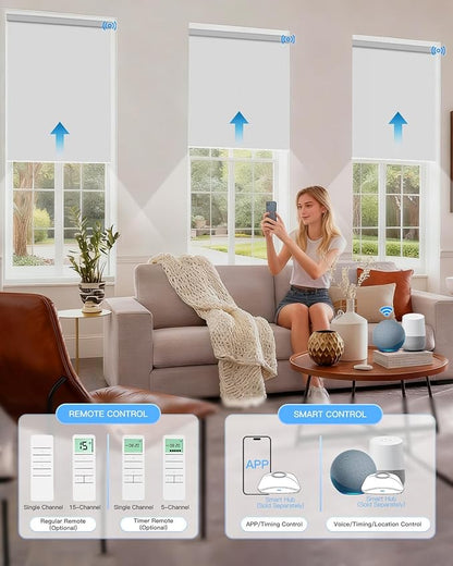 Motorized Roller Shade with Remote Control, Blackout Electric Shade for Windows Compatible with Alexa Google via Hub, Rechargeable Smart Window Blind Customized Size (Vinyl Beige)