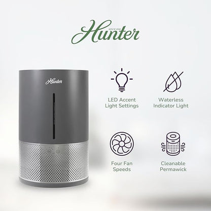 HHE150 Hunter Aspire 4.8L Evaporative Humidifier with PermaWick Filter (4.8L) - Remove Contaminants & White Dust for Clean Mist & Air – Medium Humidifier for Home, Bedroom, or Dorm - Graphite