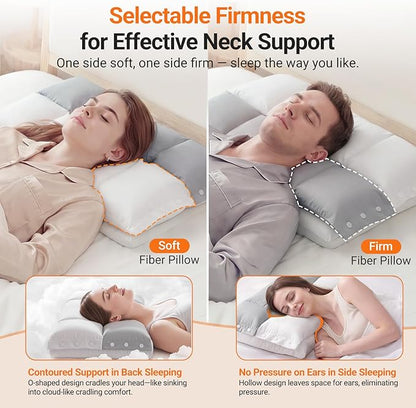 Cervical Neck Pillow with Dual Support Zones for Customizable Support, O-Shaped Memory Foam Cloud Pillow, Cradling Comfort without Ear Pressure, Bed Pillow for Back, Side, Stomach Sleepers, Soft Cover