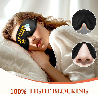 Funny 3D Zero Pressure Sleep Eye Mask for Men Women Side Sleeper, Adjustable Blackout Soft Breathable Eye Masks for Travel Nap Night Sleep, Humorous Gift Stocking Stuffers (LET ME Sleep)