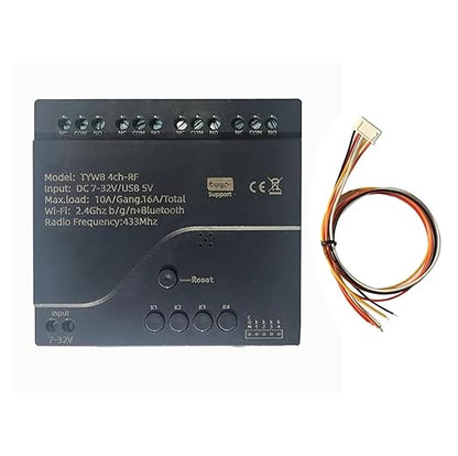 Tuya WiFi Smart 4 Channel 7-32V Relay Switch Module,Dry Contact,Passive Output,Wireless Relay Controller with External Switch Pin,Compatible with Alexa Google Home