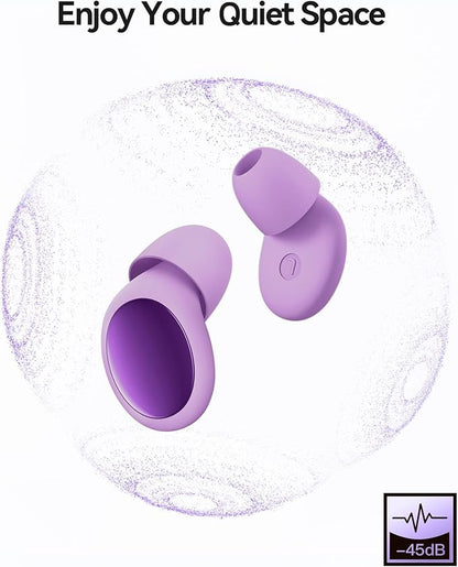 Ear Plugs for Sleeping 45dB Noise Cancelling Ear Plugs for Noise Reduction & Snoring, Concerts, Earplugs for Sleep,Sider Sleepers Airplane, Silicone Earplugs Reusable Concert Ear Plug+8Tip Pale Violet