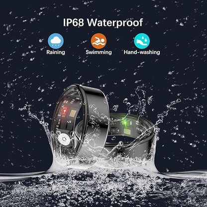 Smart Health Rings for Women Men, Fitness Tracker with Heart Rate, Blood Oxygen, HRV, Sleep Tracker, Step Tracker, No Subscription Fee, IP68 Waterproof Smart Ring for iPhone & Android Black, 8