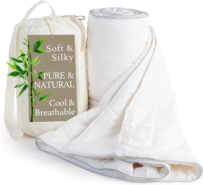 Cooling Comforter, Fill 100% Viscose from Bamboo, Cover 60% Viscose from Bamboo 40% Cotton, Lightweight Duvet Insert, Breathable Summer Quilt, 40x60 inches, for Cot, Crib, Travel, Single, or Throw