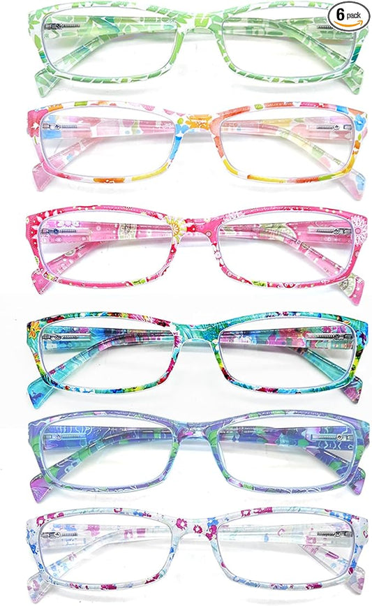 Henotin 6-Pack Reading Glasses Blue Light Blocking Anti Eyestrain Computer Reading Glasses for Women and Men Readers (Mix Color-D, 1.25, Diopters)