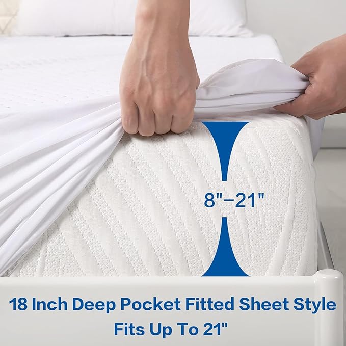 Premium 100% Waterproof Mattress Protector,Cooling Twin Mattress Pad Cover for College Dorm Breathable 4D Air Fabric,8-21" Extra Deep Pocket,Noiseless Vinyl-Free Washable (Beehive,Twin 39"x75")