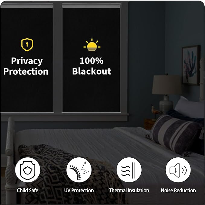 GENIMO 100% Blackout Roller Window Shades, Window Blinds Cordless with Thermal Insulated, UV Protection Fabric, Mini French Door Blinds for Home, Office, Bedroom, Easy to Install, Ivory, 27" W X 72" H
