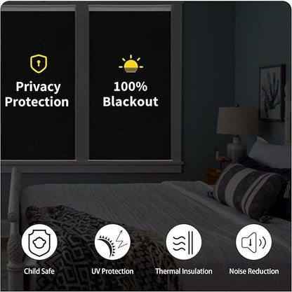 GENIMO 100% Blackout Roller Window Shades, Window Blinds Cordless with Thermal Insulated, UV Protection Fabric, Mini French Door Blinds for Home, Office, Bedroom, Easy to Install, Black, 36" W X 72" H