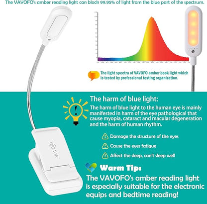 VAVOFO Clip On Rechargeable Reading Light, 7 LEDs with 3 Colortemperature 9 Brightness Levels Book Lights for Reading in Bed with Power Indicator for Bookworms Black (white1-Pack)