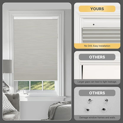CINONEKO Custom Size(21-69"W x 22-93"H) Motorized Cellular Shades,No Drill Smart Honeycomb Blinds【Free Solar Powered】Automatic Blinds for Indoor Windows Cordless Electric Shades Compatible with Alexa