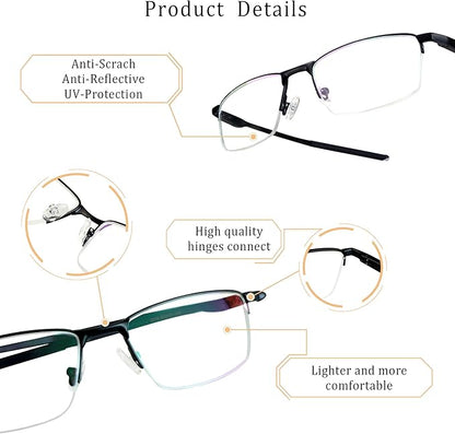 LifeArt Blue Light Blocking Glasses, Anti Eyestrain, Computer Reading Glasses, Gaming Glasses, TV Glasses for Women Men, Stylish Unisex Alloy Square Frame (Black, No Magnification)