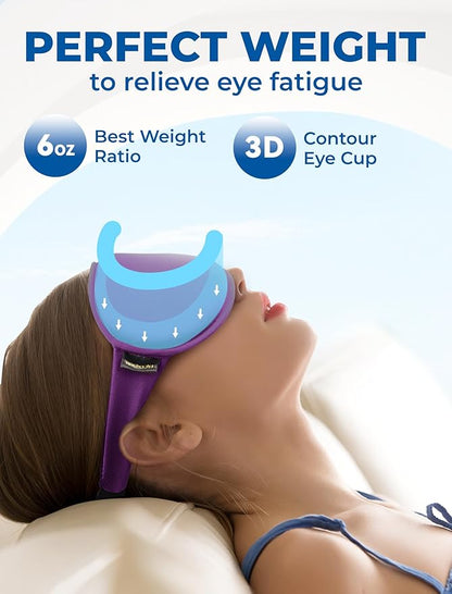 6oz Weighted Cooling Gel Sleep Mask for Senior Relaxation, 3D Blackout Eye Mask for Seniors Adults & Light Sleepers, Gentle Chill, Eyelash Friendly, Adjustable Strap, Travel Bag (Purple)