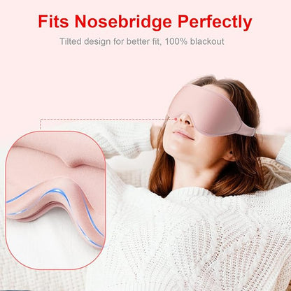 3D Sleep Mask with Earplugs, 100% Light Blackout Eye Mask for Sleep, Washable Sleeping Mask, 0 Pressure Eye Covers for Sleep with Wider Adjustable Strap, Only 1.3oz Light Soft Sleeping Mask (Pink)